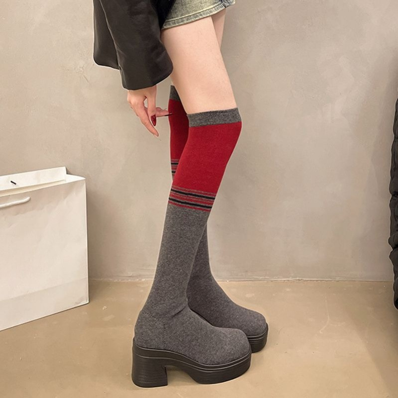 Knee High Sock Women - Sepatu Boots Wanita Setengah Paha Hak