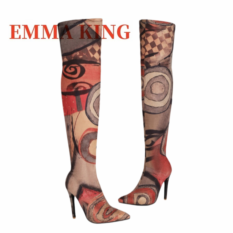 Sepatu Boots Wanita Motif Seni - Knee High Sock Women ulasan dan harga